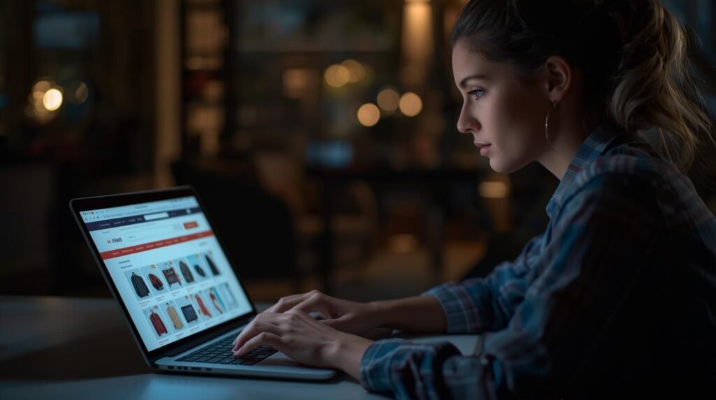 haz una imagen realista de alguien comprando por internet